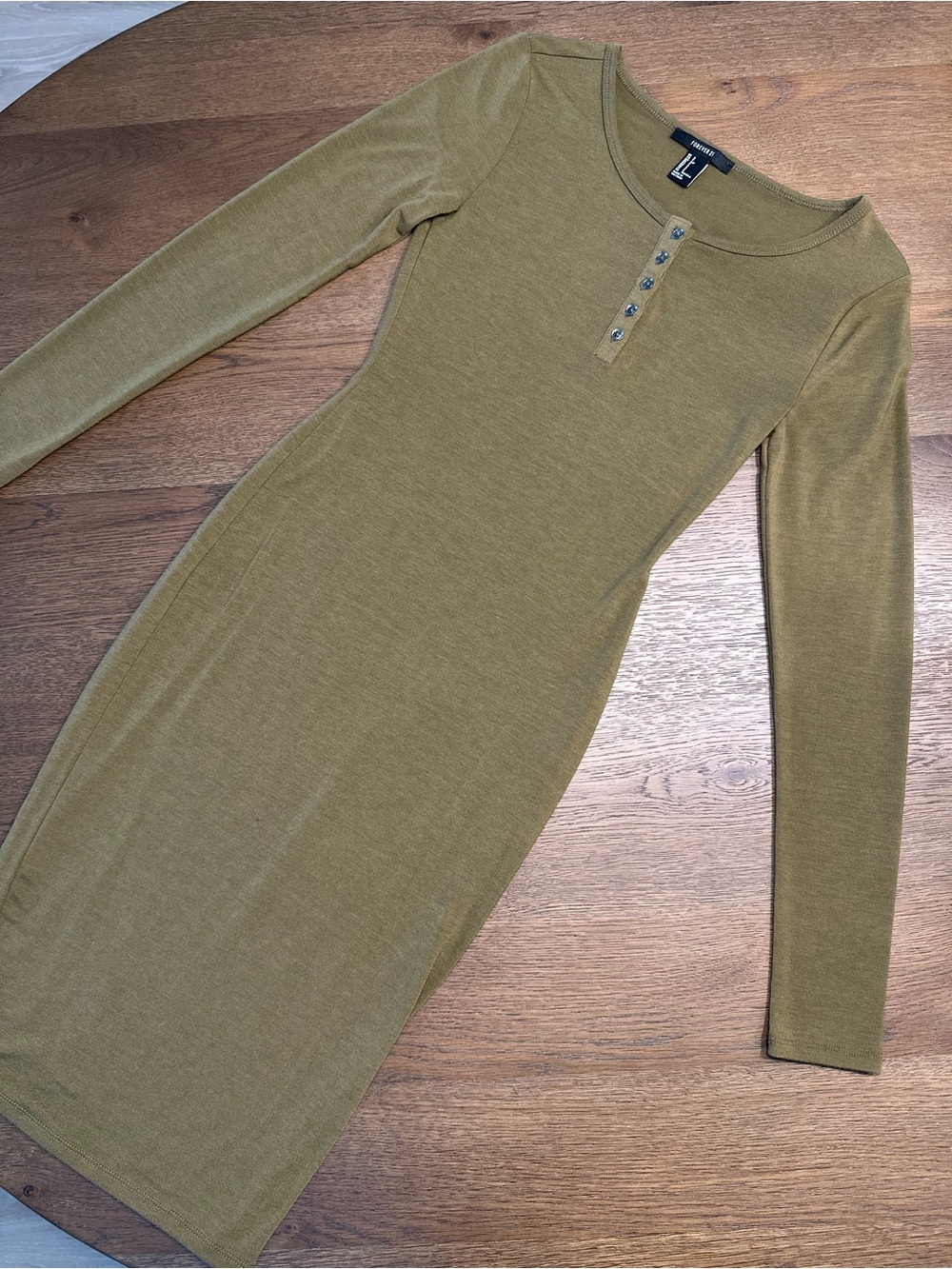 Forever 21 Long Sleeve Olive Green Bodycon Dress with Henley Buttons